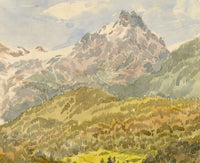 Constance Maria Stopford née Hammersley, Mountain View from St Moritz, Switzerland – 1880 watercolour painting