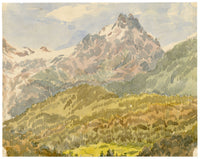 Constance Maria Stopford née Hammersley, Mountain View from St Moritz, Switzerland – 1880 watercolour painting