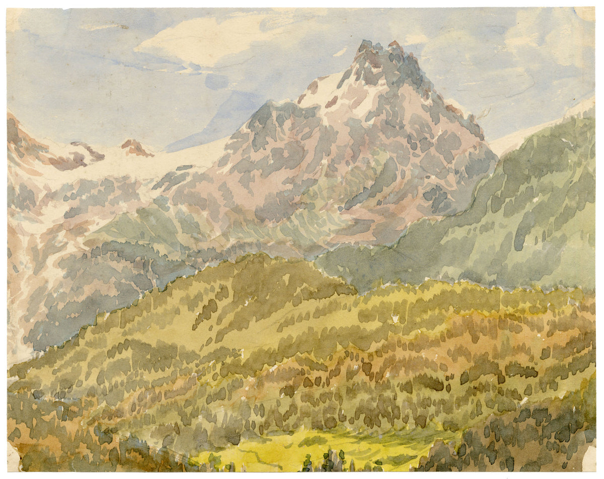 Constance Maria Stopford née Hammersley, Mountain View from St Moritz, Switzerland – 1880 watercolour painting