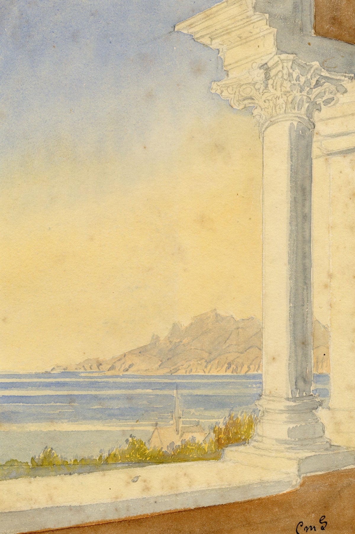 Constance Maria Stopford née Hammersley, View from Grand Hôtel de la Californie, Cannes, French Riviera – 1880s watercolour painting