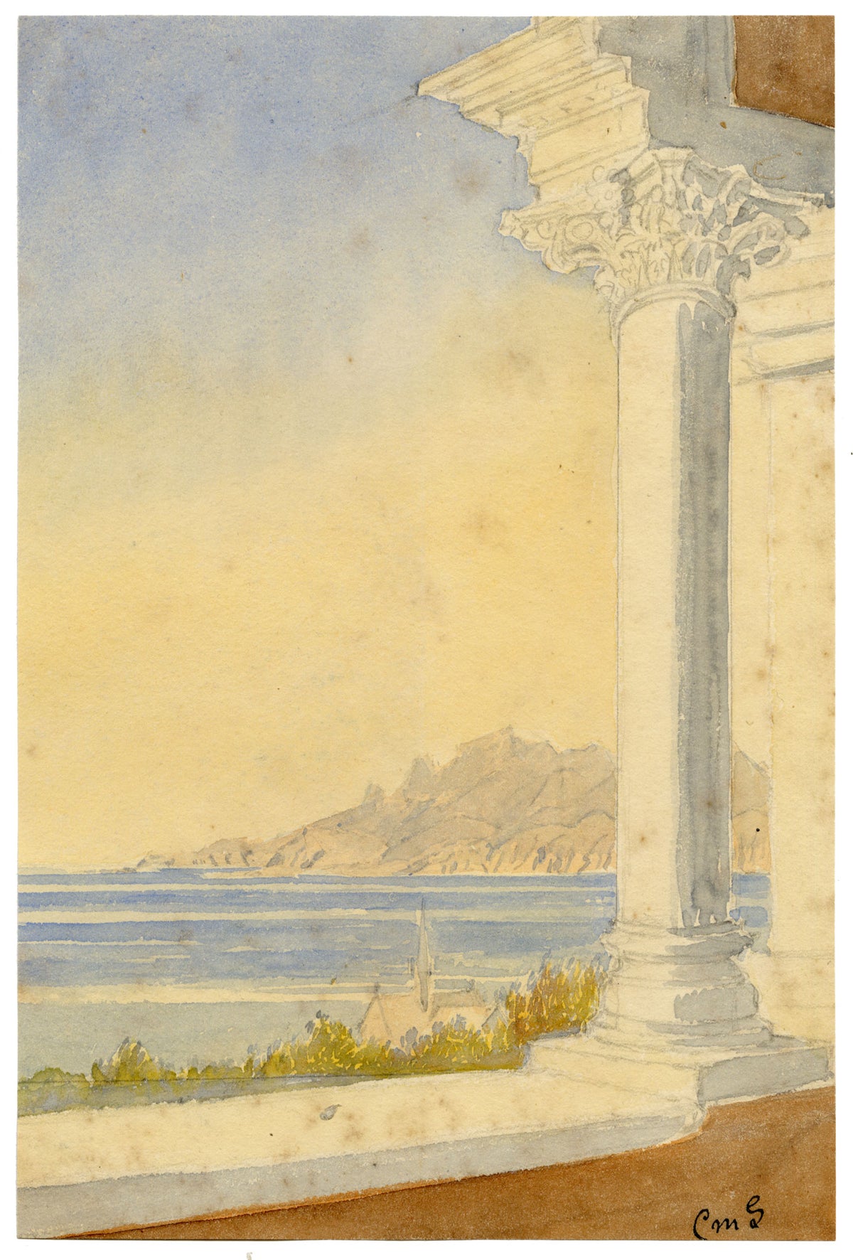 Constance Maria Stopford née Hammersley, View from Grand Hôtel de la Californie, Cannes, French Riviera – 1880s watercolour painting