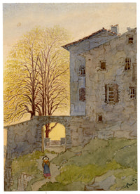 Constance Maria Stopford née Hammersley, Crumbling Villa at Sunset with Figure – Late 19th-century watercolour painting