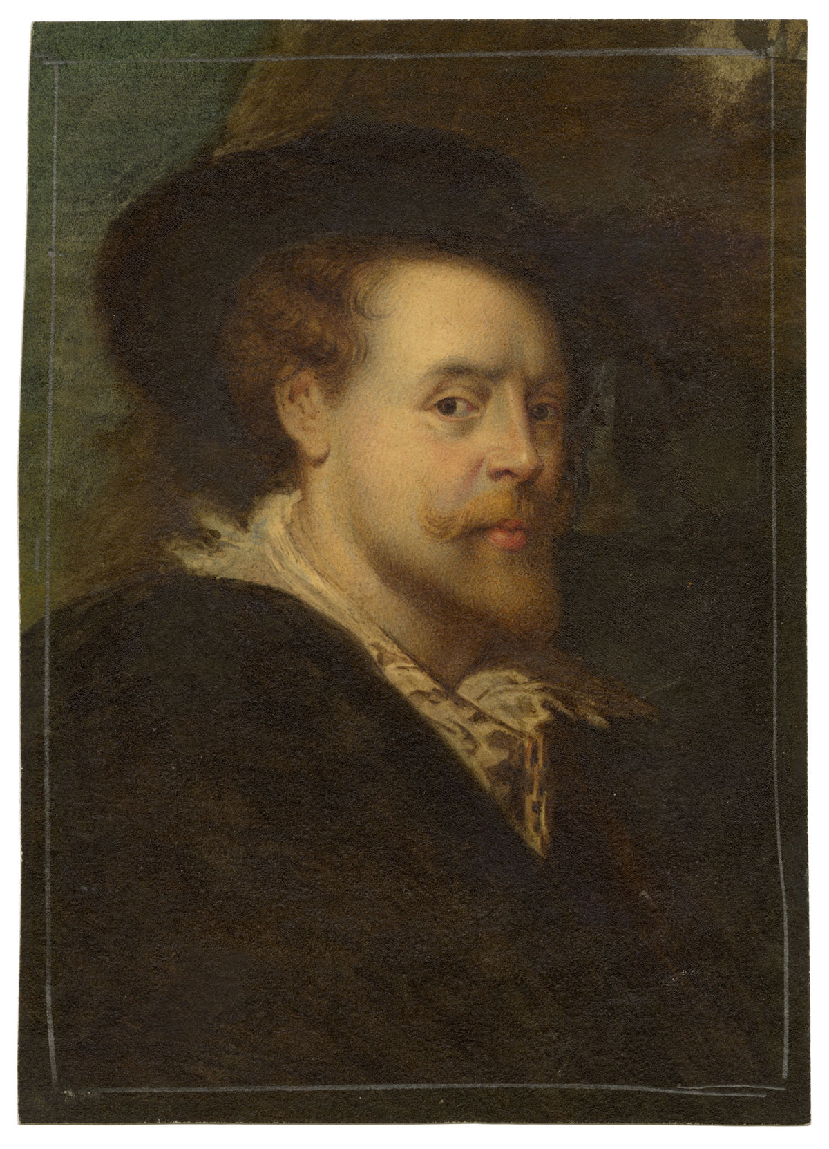 Tommaso Minardi, Rubens' Self-portrait in a Hat, Copy after Uffizi Gallery Painting – Early 19th-century watercolour painting