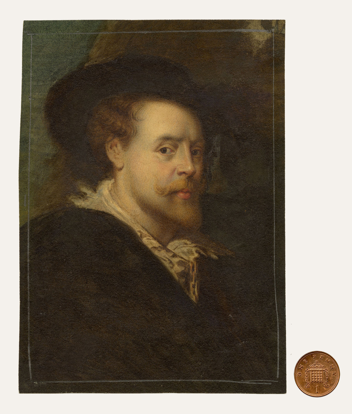 Tommaso Minardi, Rubens' Self-portrait in a Hat, Copy after Uffizi Gallery Painting – Early 19th-century watercolour painting