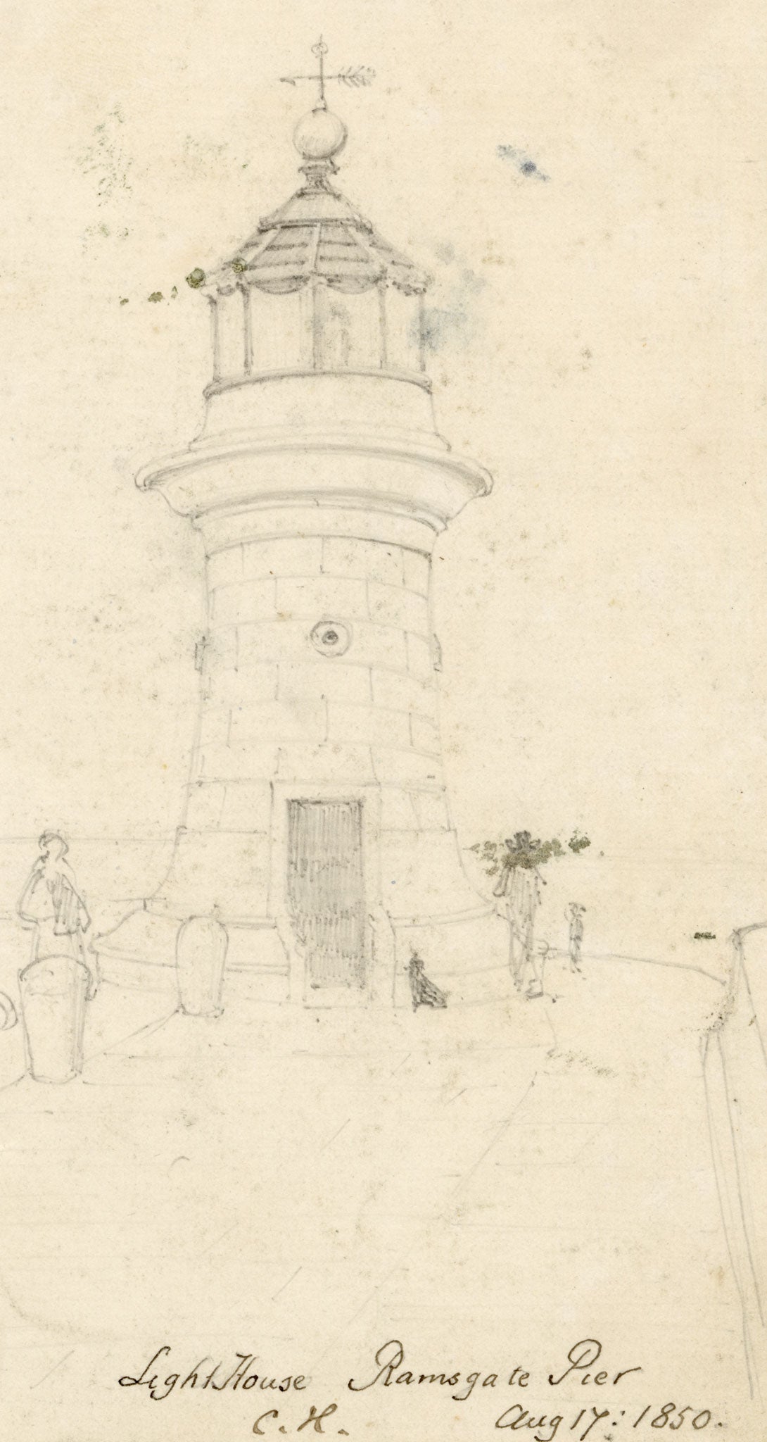 C.H., Ramsgate Pier Lighthouse, West Pier, Ramsgate, Kent – 1850 graphite drawing