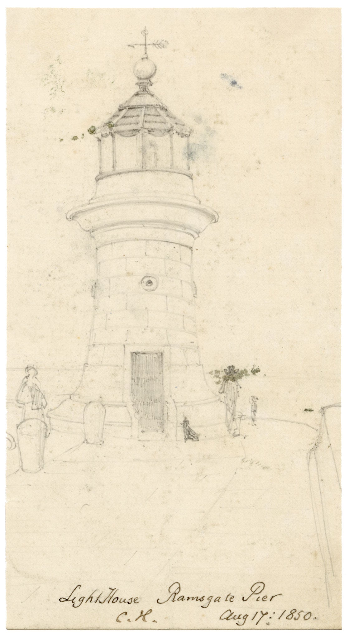 C.H., Ramsgate Pier Lighthouse, West Pier, Ramsgate, Kent – 1850 graphite drawing