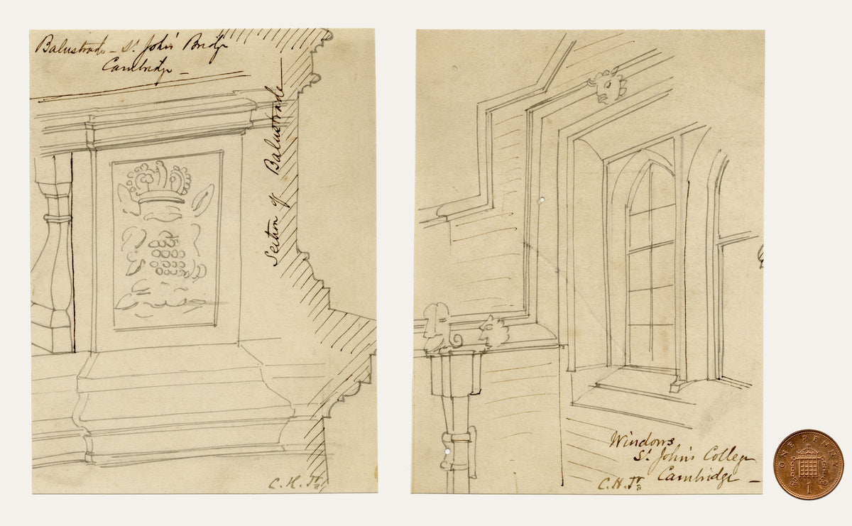 C.H. Jr., St John's College, Cambridge Architectural Studies – c.1850s pen & ink drawing
