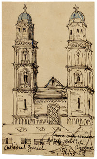 C.H., Grossmünster Church, Zurich, Switzerland – 1875 pen & ink drawing