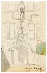 C.H. Jr., Jesus College Gatehouse, Cambridge – c.1850s pen & ink drawing