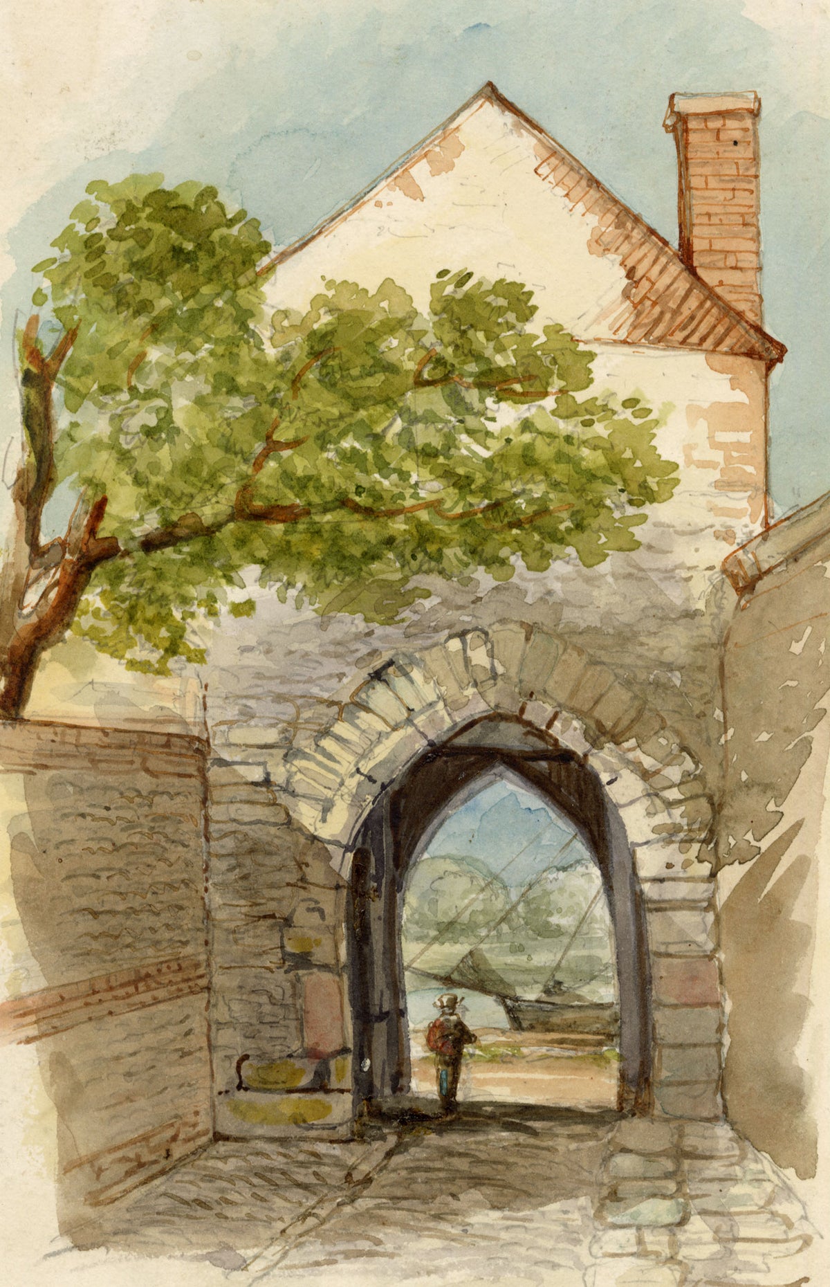 C.H., The Fisher Gate, Sandwich, Kent – 1856 watercolour painting