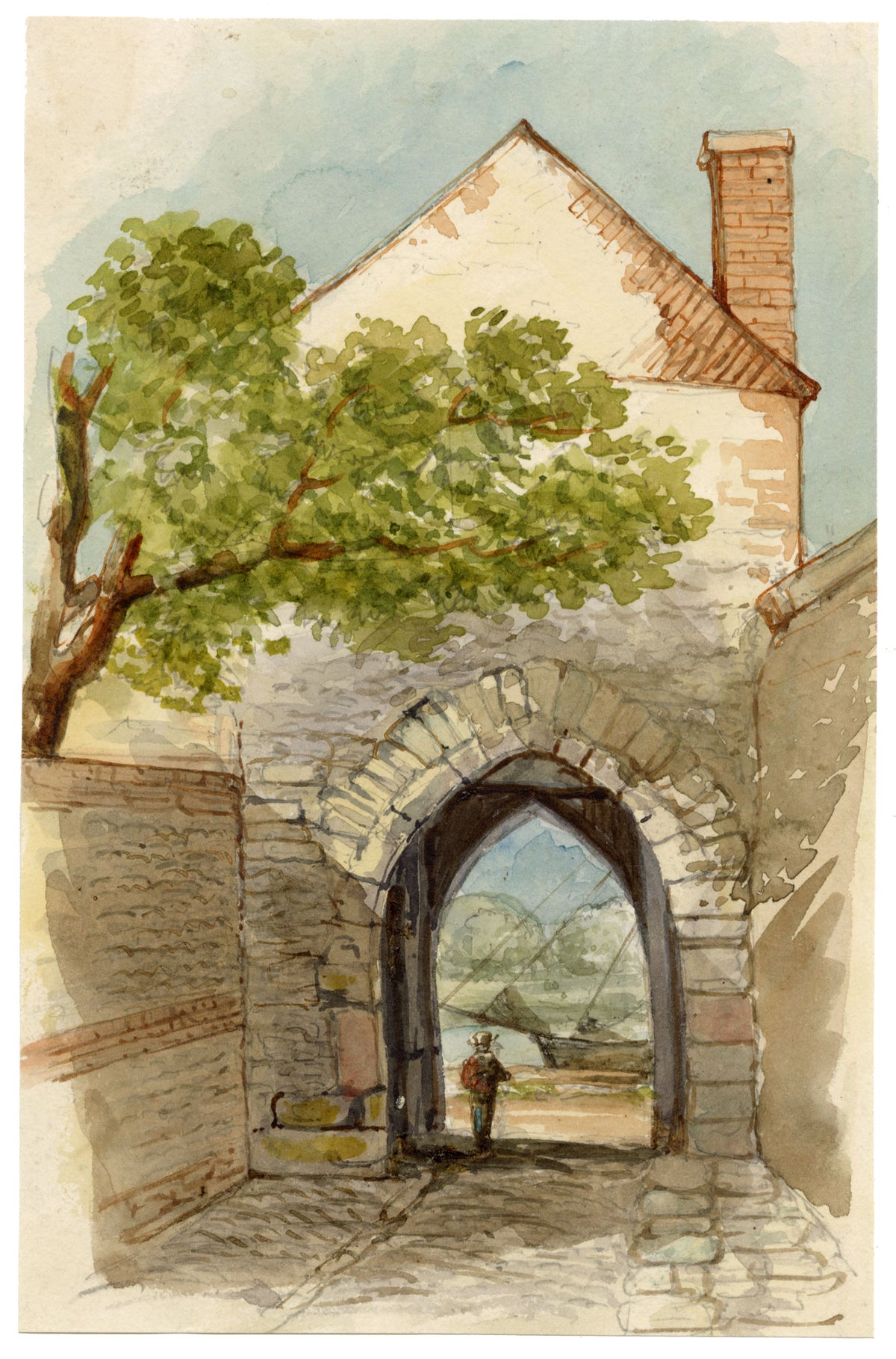 C.H., The Fisher Gate, Sandwich, Kent – 1856 watercolour painting