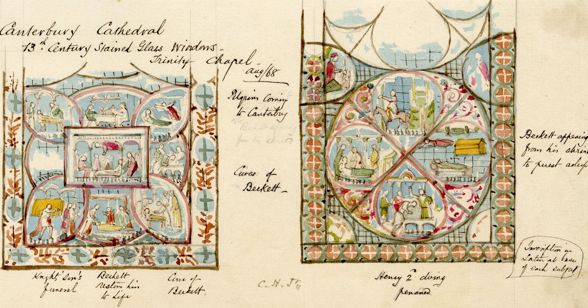 C.H. Jr., Canterbury Cathedral Trinity Chapel Stained Glass Windows, Kent – 1868 watercolour painting