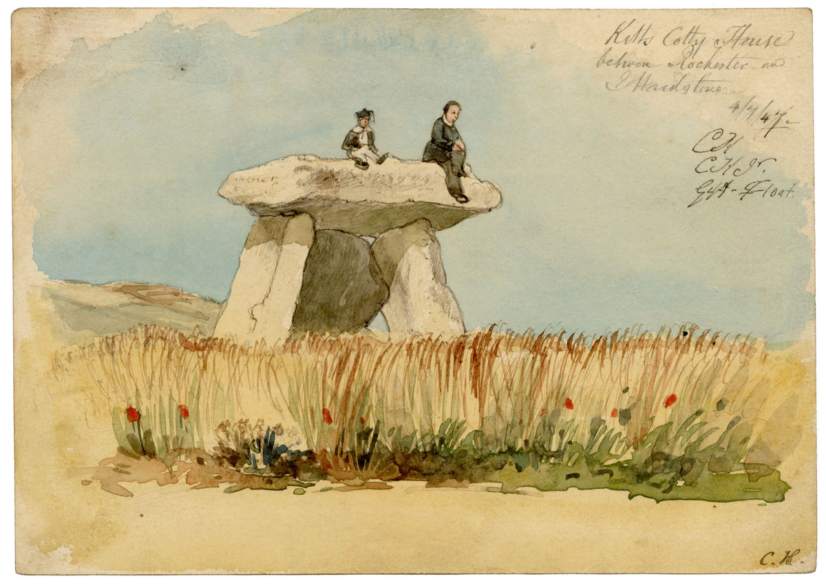C.H., Kit's Coty House Megalithic Burial Chamber near Aylesford, Kent – 1847 watercolour painting