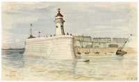 C.H. Jr., Ramsgate Harbour & Lighthouse, Kent – 1869 watercolour painting