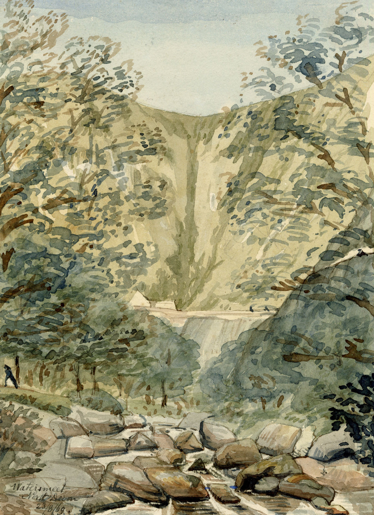 C.H., Watersmeet River Gorge, Exmoor, North Devon – 1869 watercolour painting