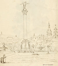 C.H., Stuttgart Jubilee Column, Schlossplatz, Germany – c.1860s pen & ink drawing