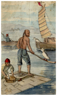C.H., Chinese Fishermen with Cormorants – c.1850s watercolour painting