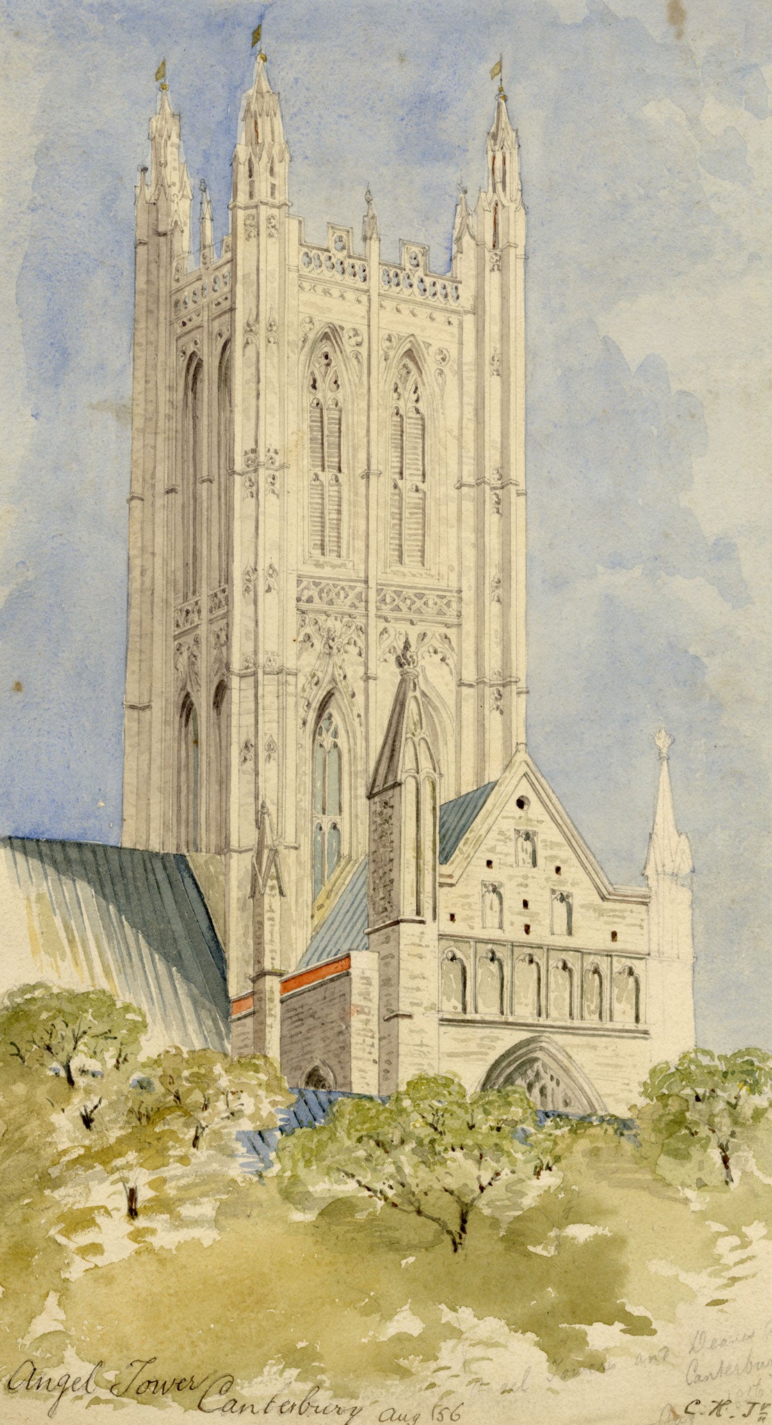 C.H. Jr., Canterbury Cathedral, Bell Harry Tower (Angel Tower) – 1856 watercolour painting