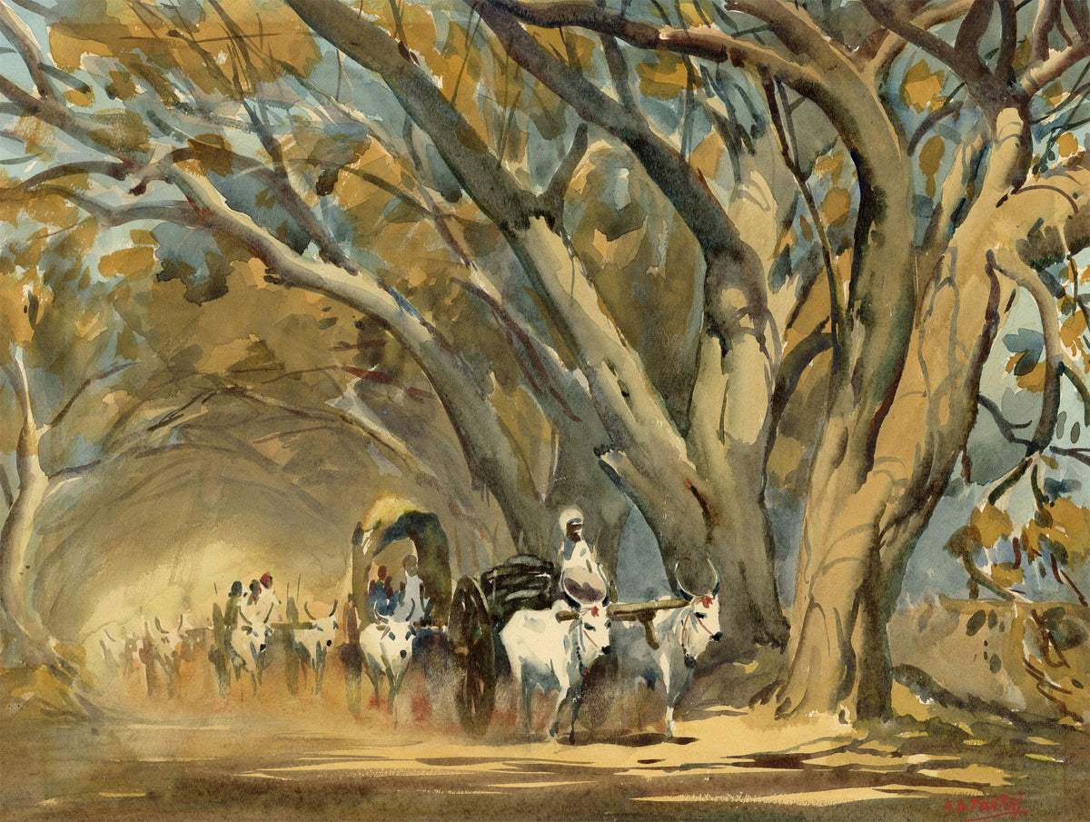 G.D. Paulraj, Mattu Vandi on the Mowbrays Road, Alwarpet, Madras, India – Mid-20th-century watercolour painting