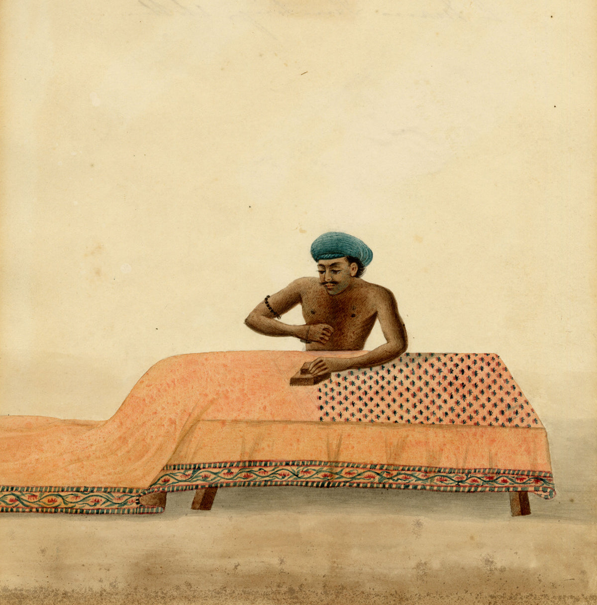 Indian Company School, A Man Hand Block Printing Calico Textiles – Early 19th-century watercolour painting