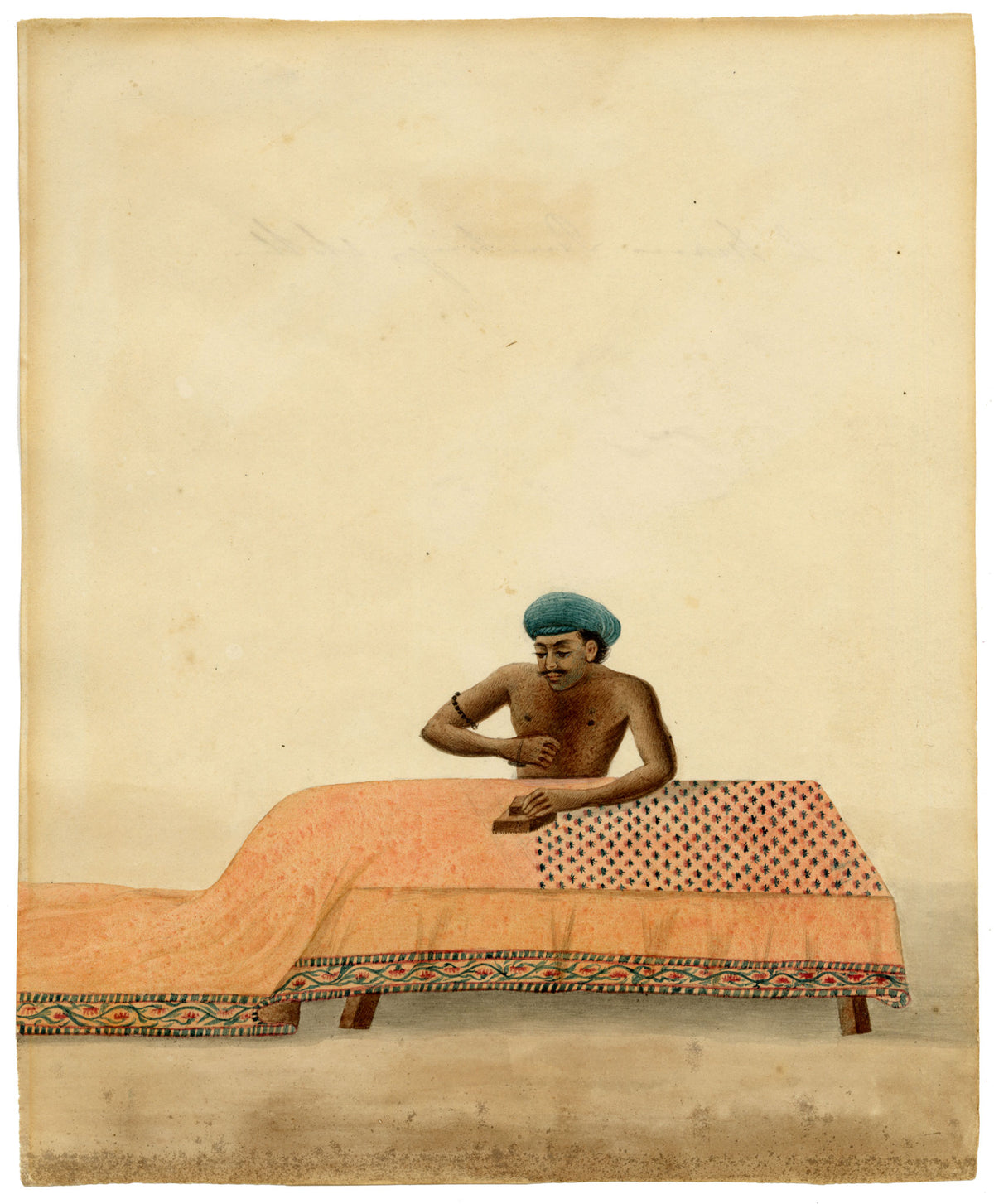 Indian Company School, A Man Hand Block Printing Calico Textiles – Early 19th-century watercolour painting