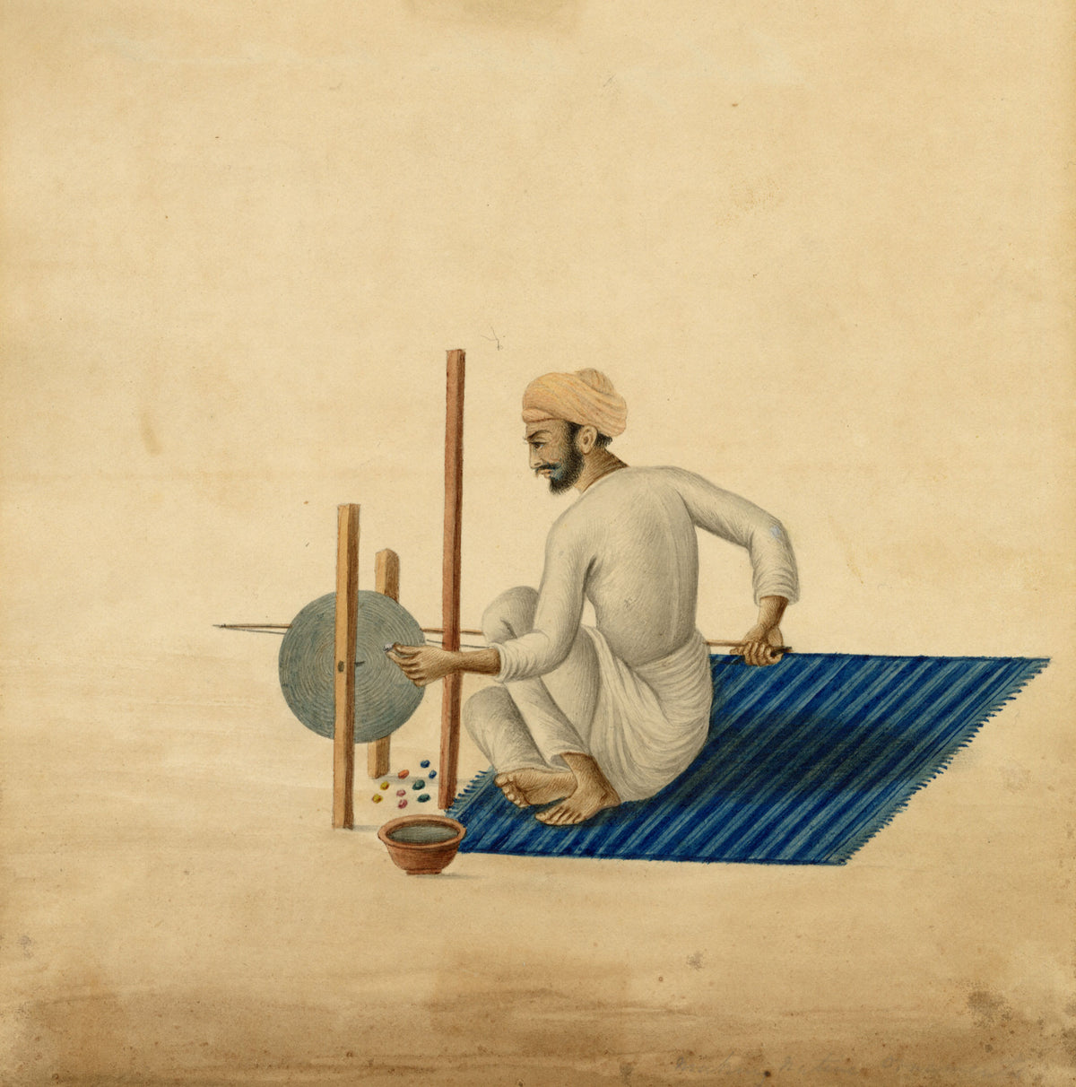 Indian Company School, A Lapidary Grinding Jewels – Early 19th-century watercolour painting