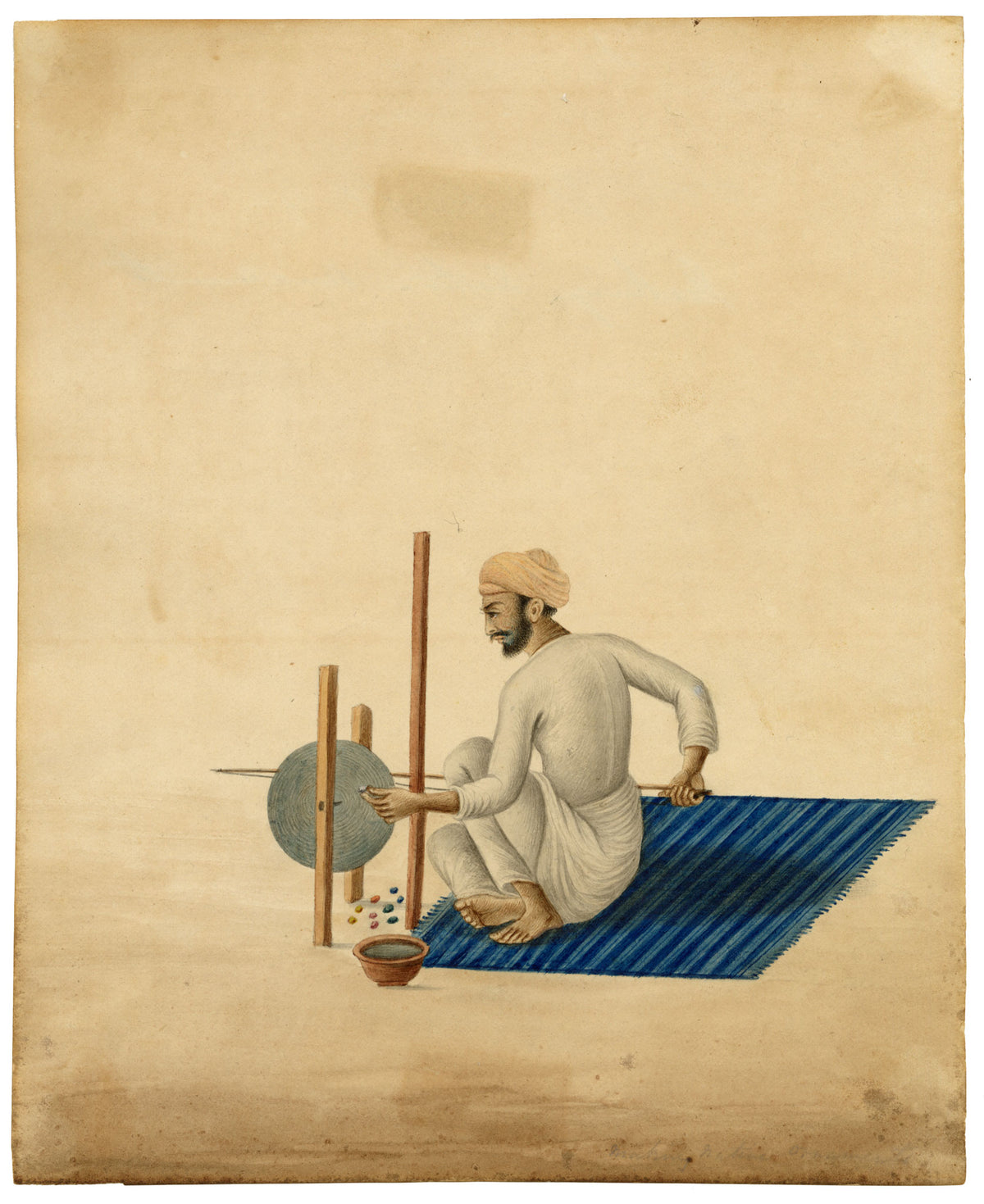 Indian Company School, A Lapidary Grinding Jewels – Early 19th-century watercolour painting