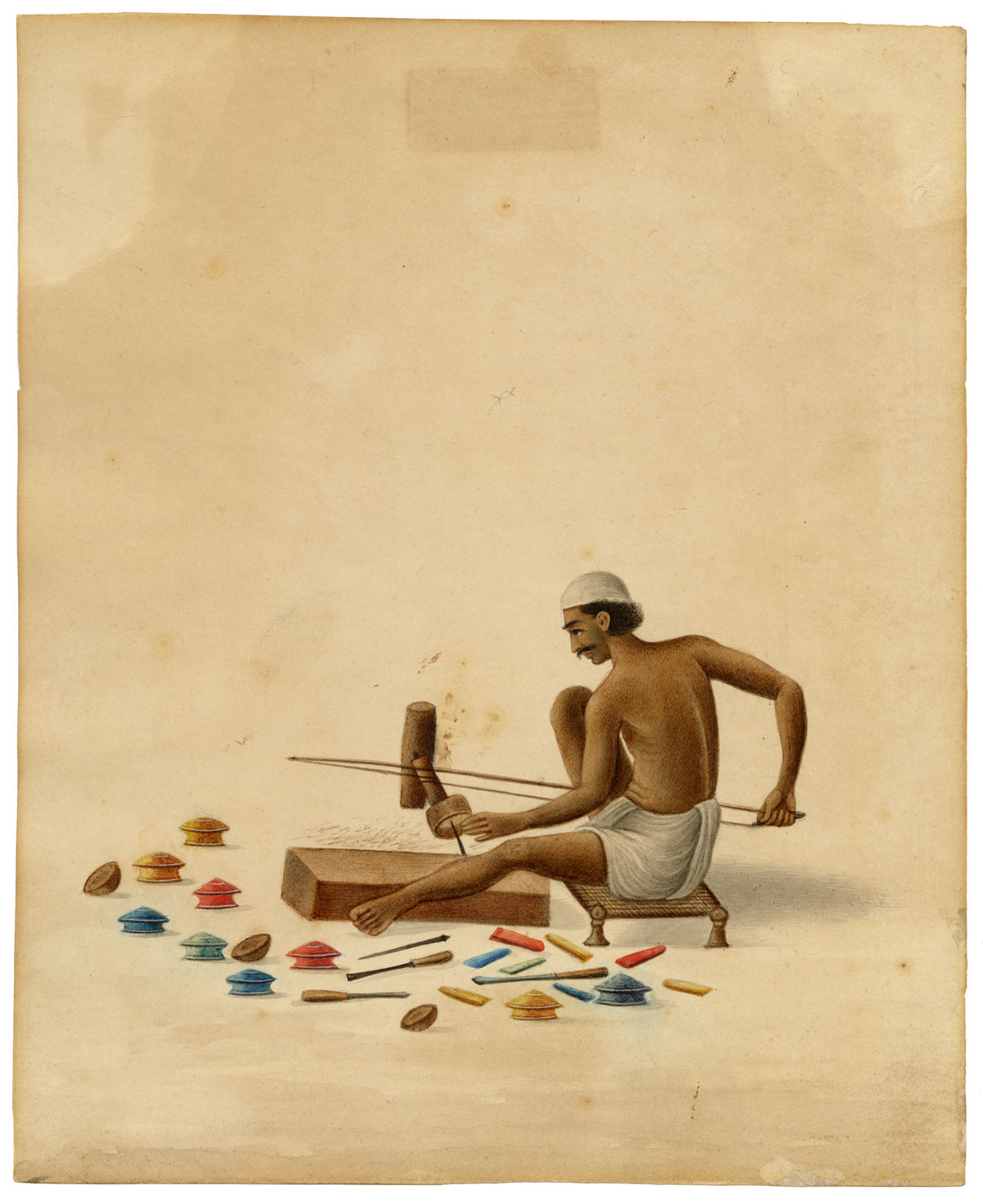 Indian Company School, A Craftsman Making Toys – Early 19th-century watercolour painting