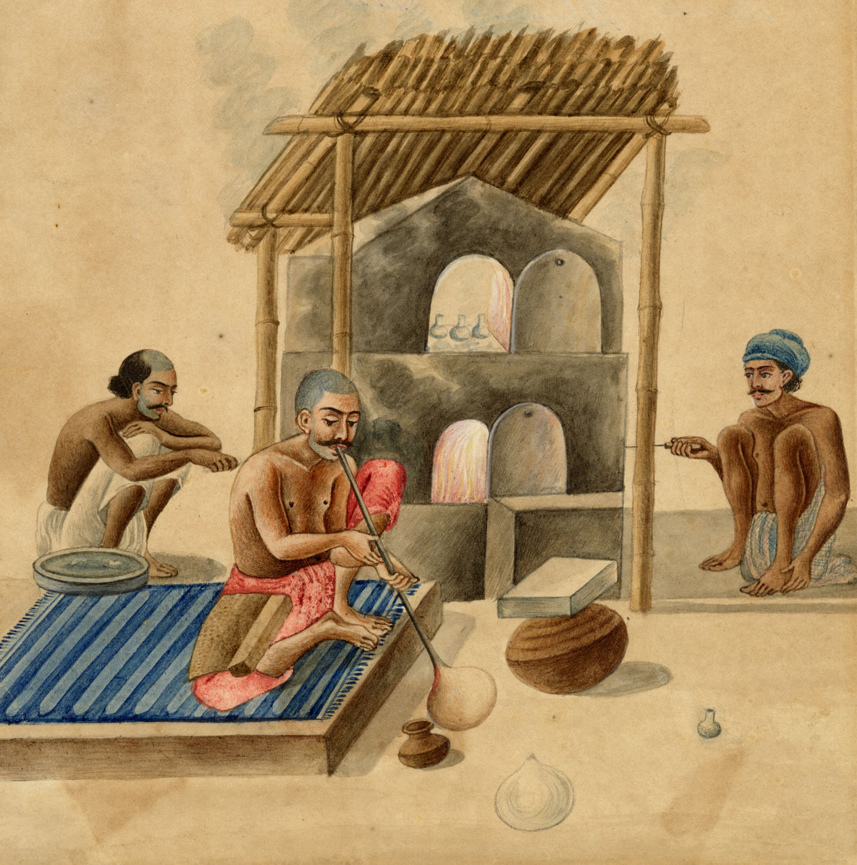 Indian Company School, Men Blowing Glass – Early 19th-century watercolour painting