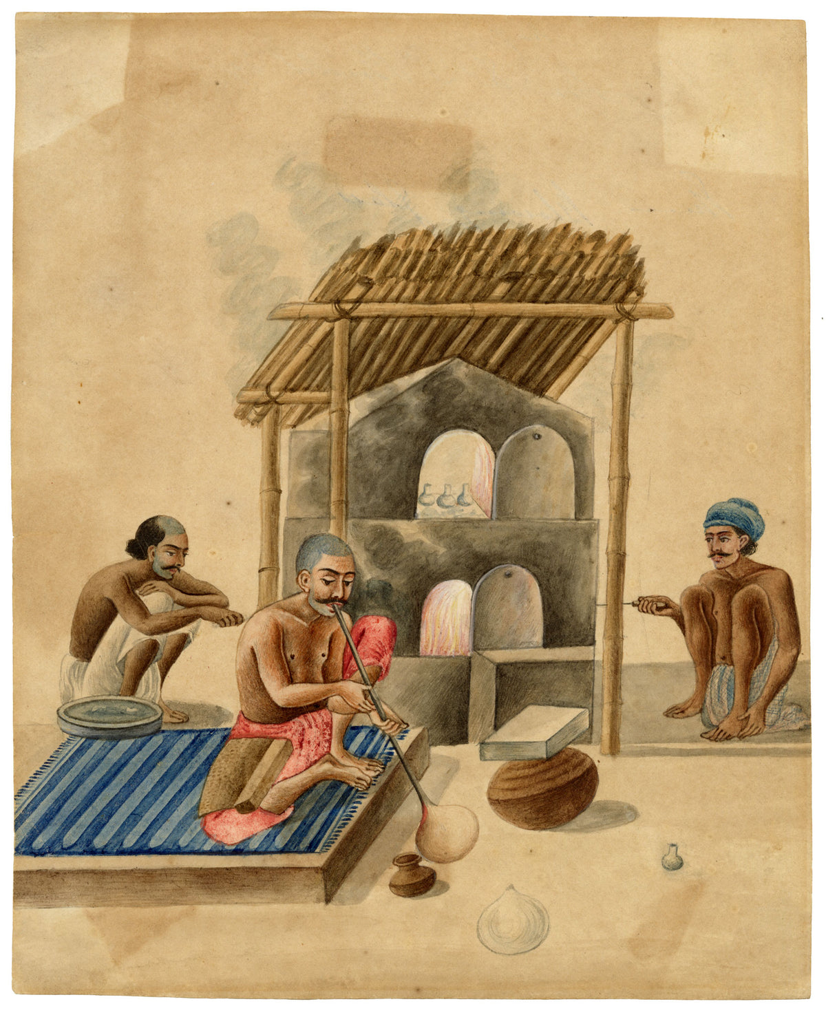 Indian Company School, Men Blowing Glass – Early 19th-century watercolour painting