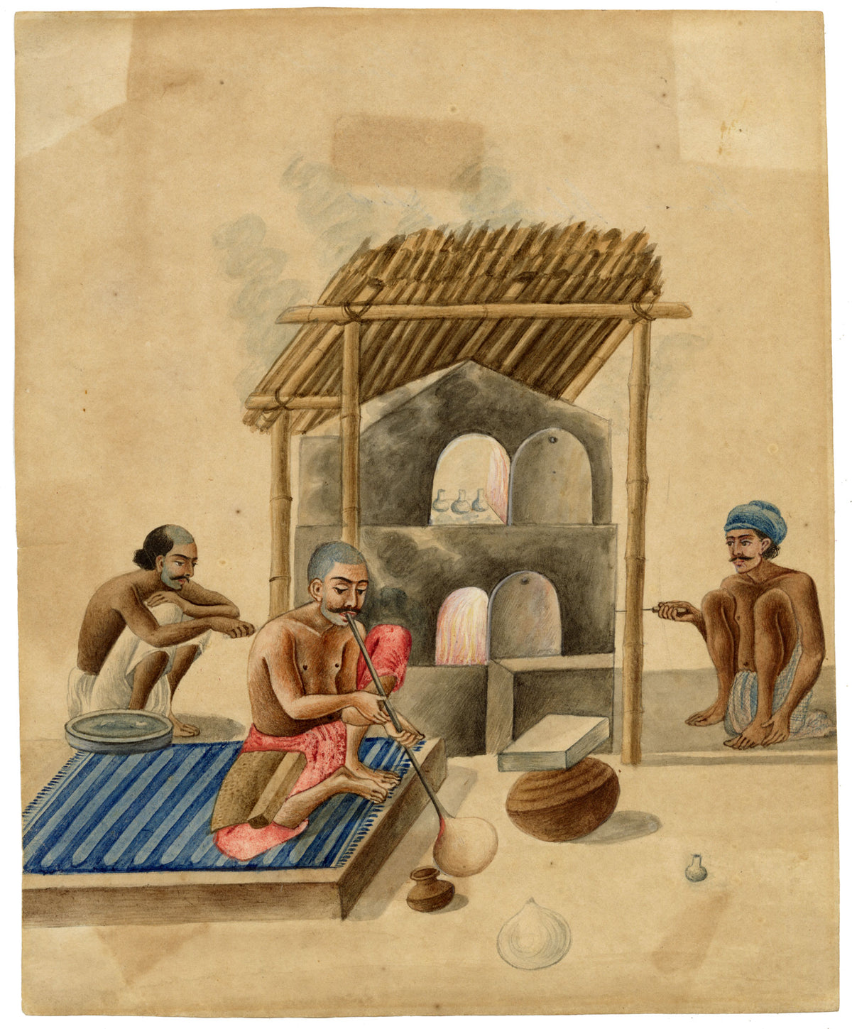 Indian Company School, Men Blowing Glass – Early 19th-century watercolour painting