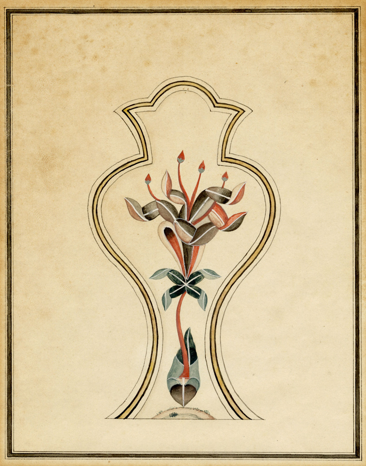 Indian Company School, Pietra Dura Ornament on Cenotaph Screen, Taj Mahal, Agra – Early 19th-century watercolour painting