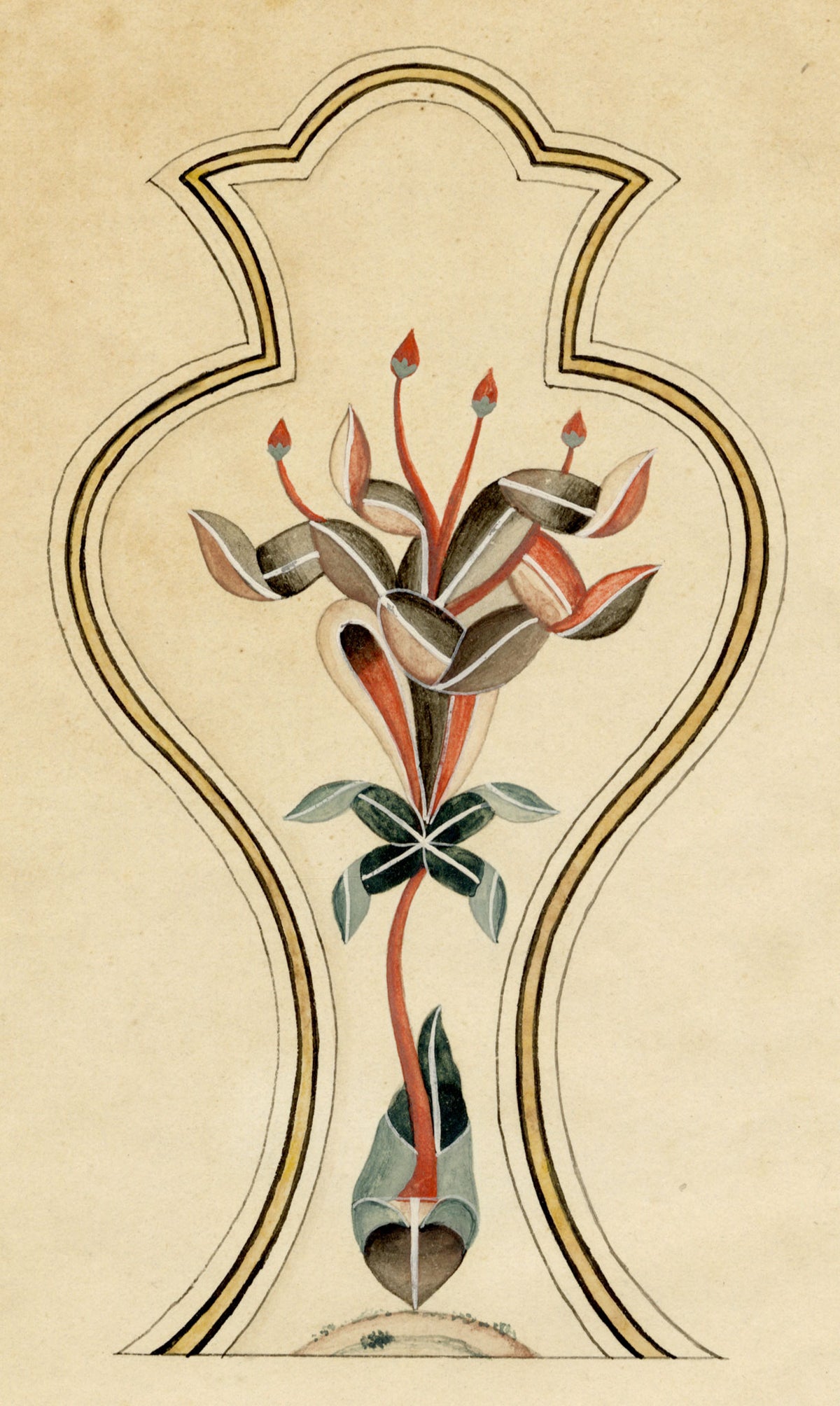 Indian Company School, Pietra Dura Ornament on Cenotaph Screen, Taj Mahal, Agra – Early 19th-century watercolour painting