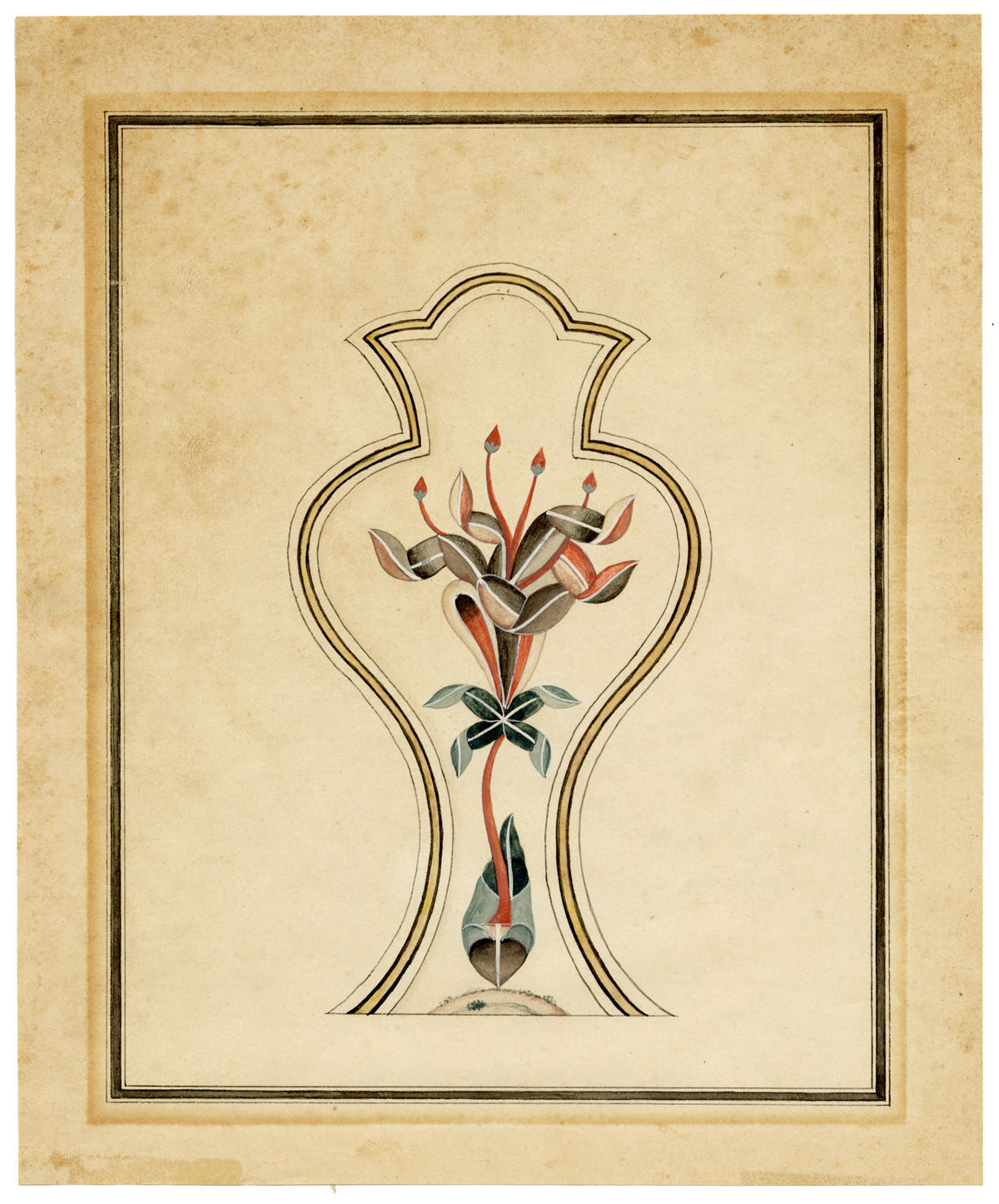 Indian Company School, Pietra Dura Ornament on Cenotaph Screen, Taj Mahal, Agra – Early 19th-century watercolour painting