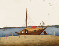 Indian Company School Mica Painting, Budgerow Boat with Palanquin on Cabin Roof, Ganges – Early 19th-century gouache