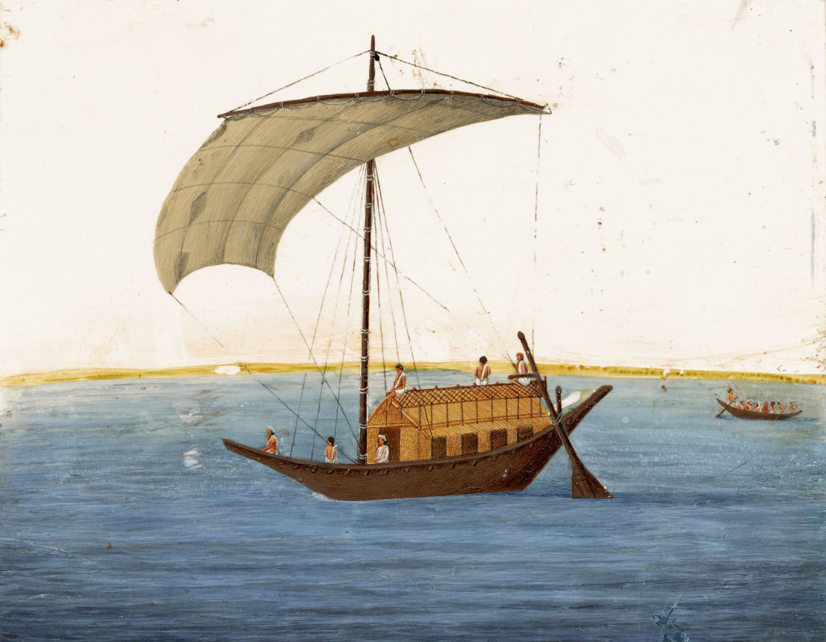 Indian Company School Mica Painting, Budgerow Boat on the Ganges – Early 19th-century gouache