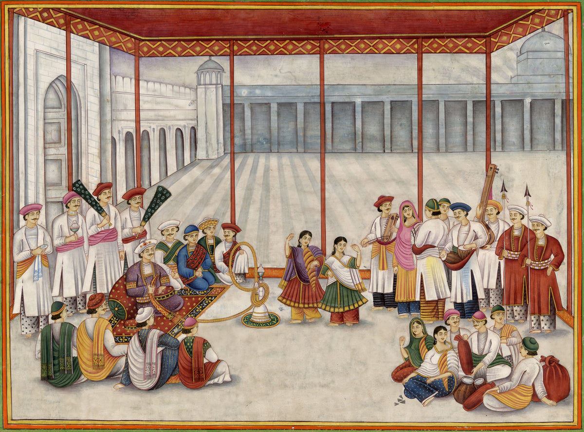 Indian Company School Style, A Nobleman Entertained by Nautch Girls & Musicians – 20th-century gouache painting