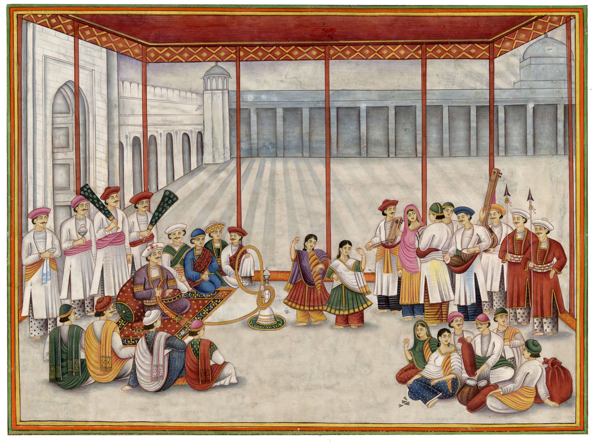 Indian Company School Style, A Nobleman Entertained by Nautch Girls & Musicians – 20th-century gouache painting