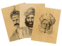 Prakash Hari Sonawane, Three Portraits: Baji Rao I, Roop Singh & Charan Singh – Set of 3 contemporary charcoal drawings