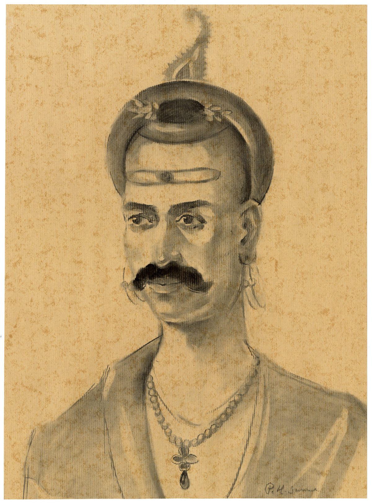 Prakash Hari Sonawane, Three Portraits: Baji Rao I, Roop Singh & Charan Singh – Set of 3 contemporary charcoal drawings
