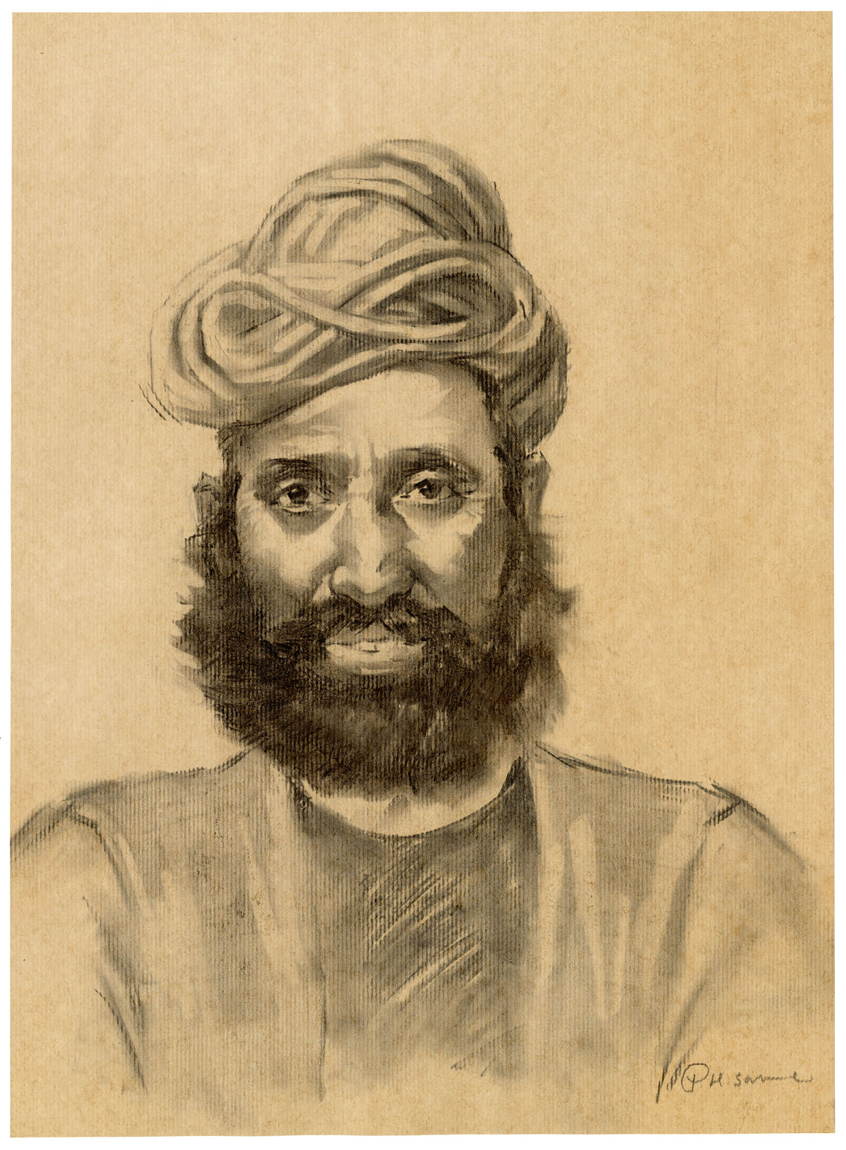 Prakash Hari Sonawane, Three Portraits: Baji Rao I, Roop Singh & Charan Singh – Set of 3 contemporary charcoal drawings