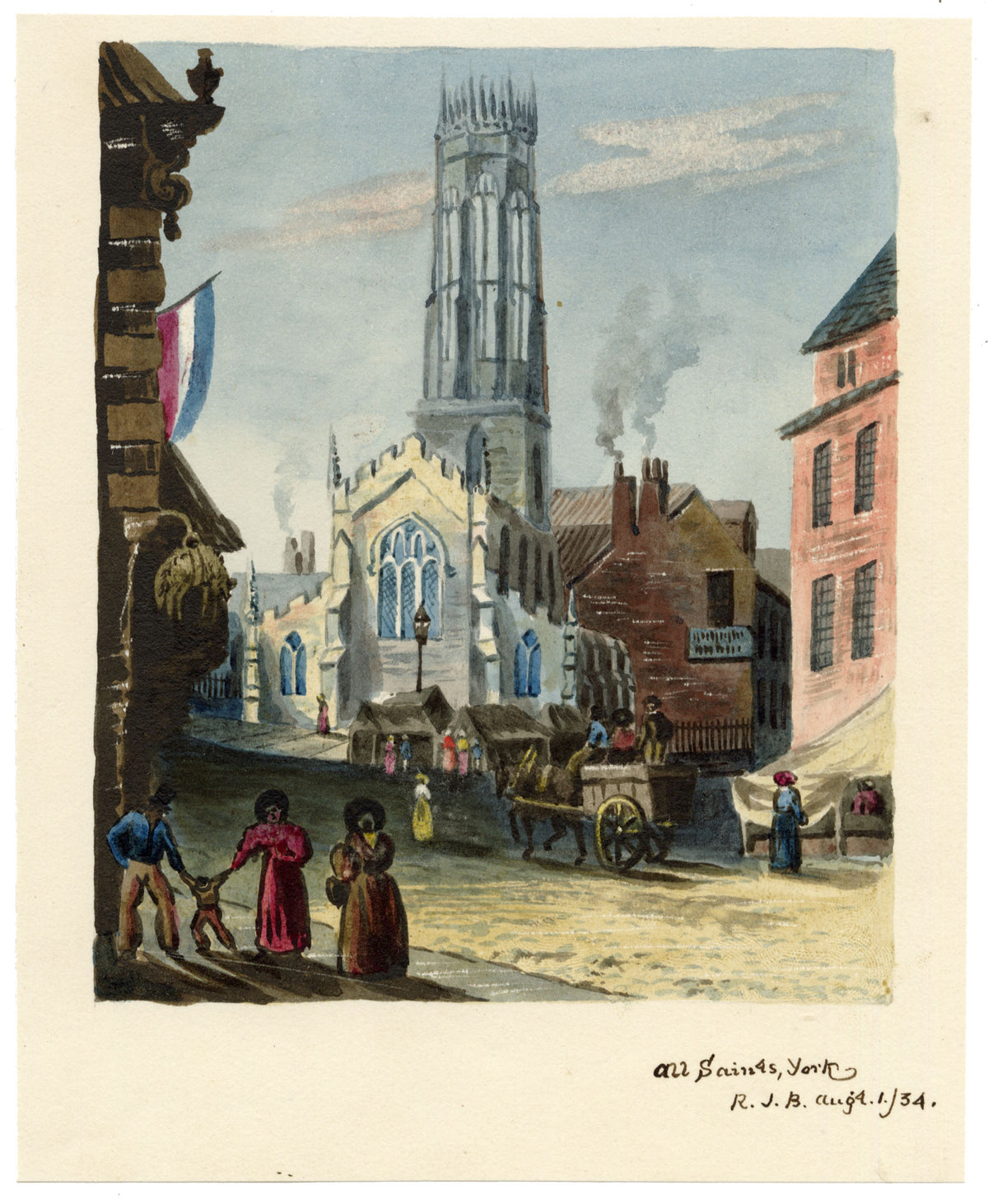 R.J. Blesard, All Saints' Church Pavement, York – 1834 watercolour painting