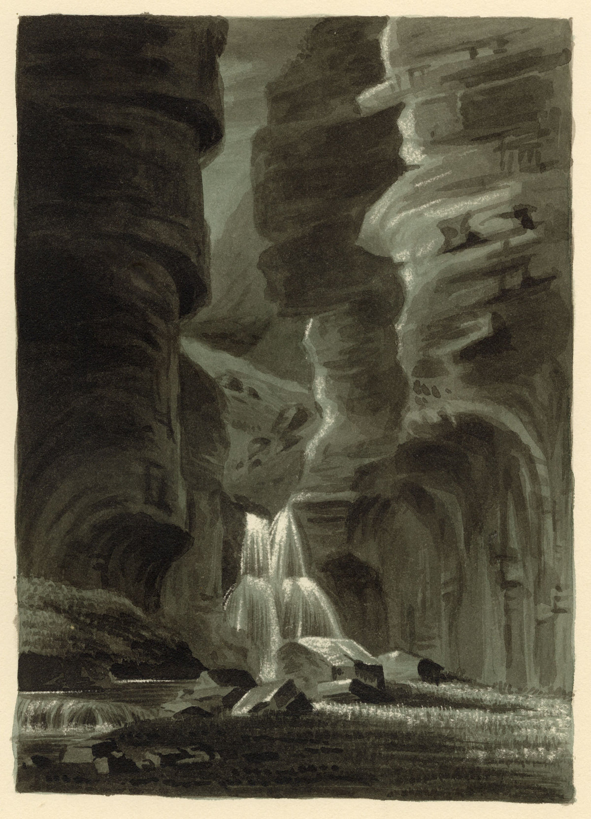 R.J. Blesard, First View of Gordale, Yorkshire Dales – 1833 watercolour painting