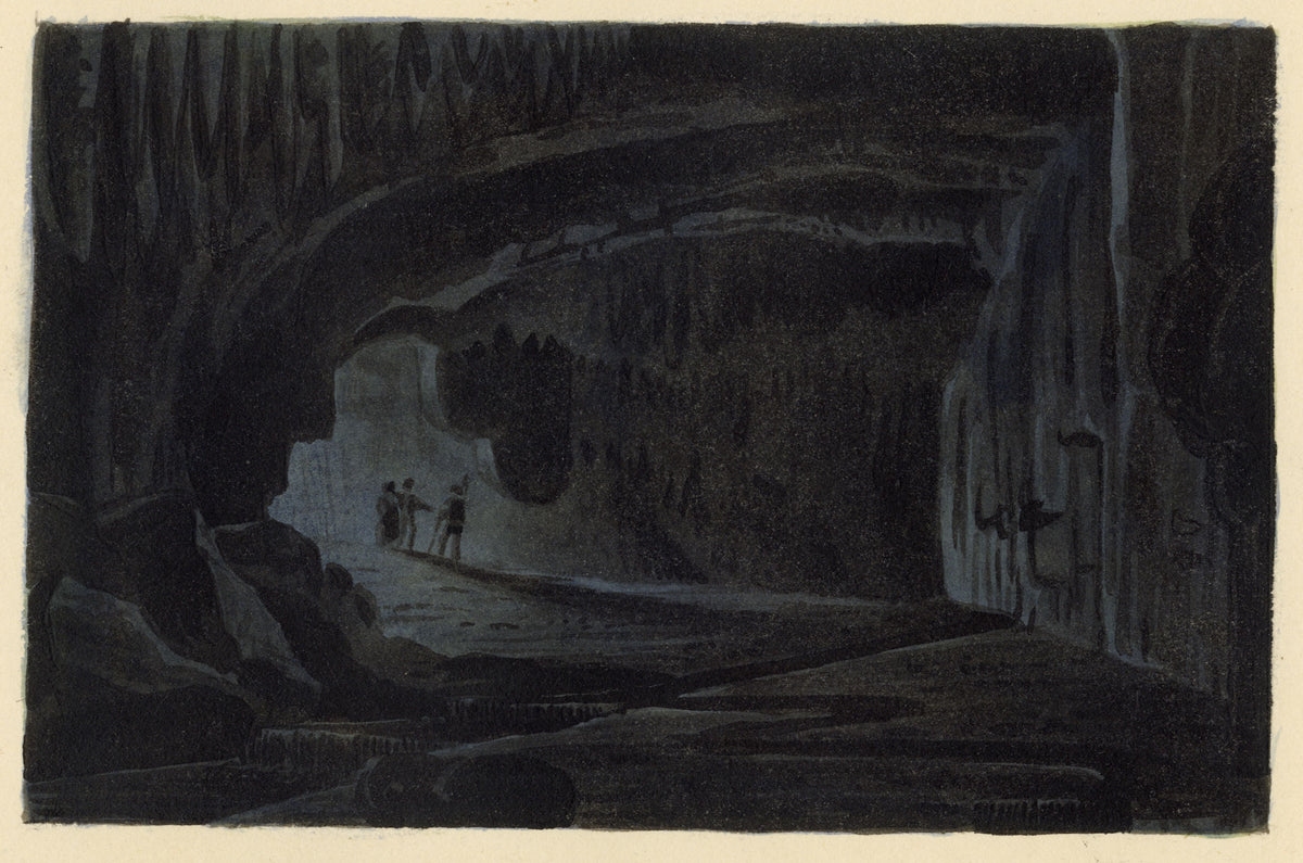 R.J. Blesard, Yordas Cave, Kingsdale, Yorkshire Dales – 1833 watercolour painting