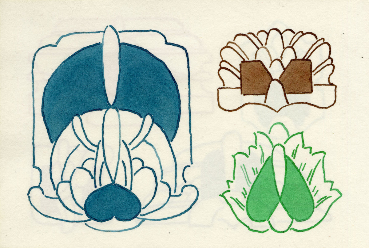 Pickford Robert Waller, Decorative Art Nouveau Design Four Motifs – 1925 pen & ink drawing
