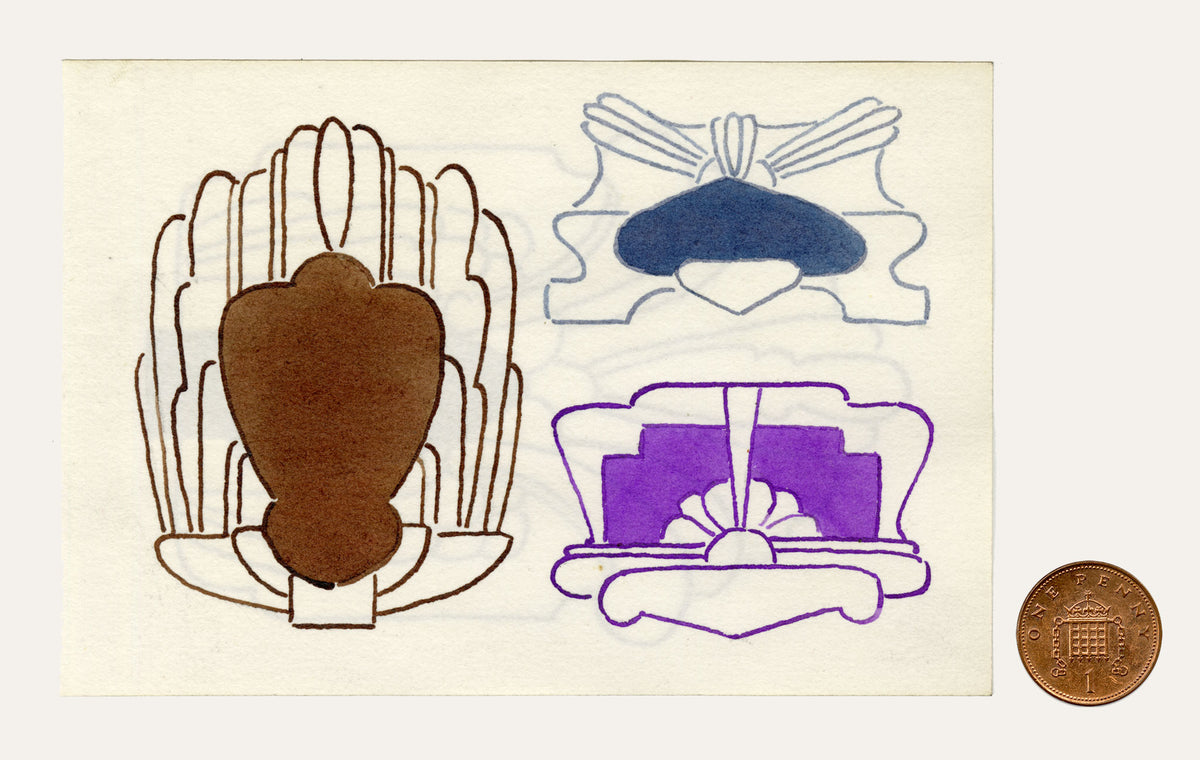 Pickford Robert Waller, Decorative Art Nouveau Design Three Motifs – 1925 pen & ink drawing