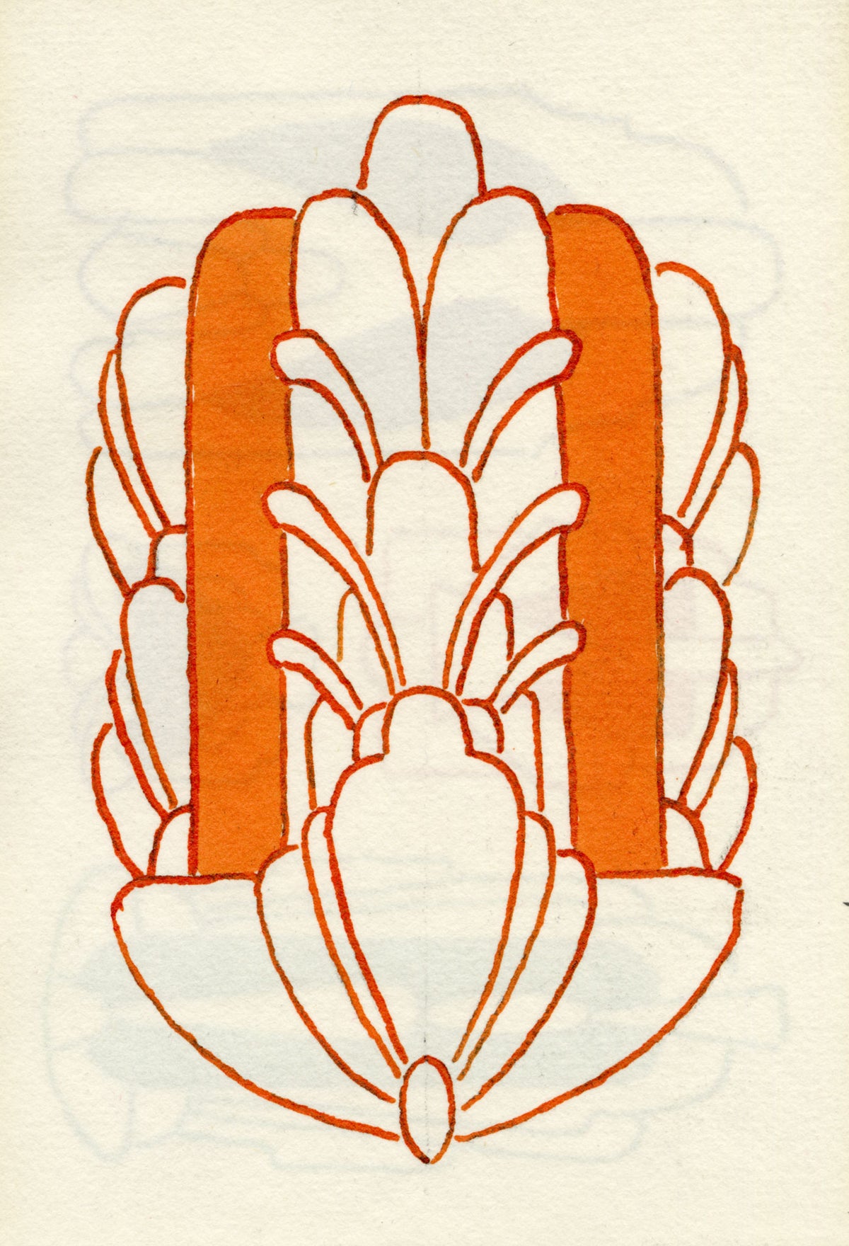 Pickford Robert Waller, Decorative Art Nouveau Design Motif in Orange – 1925 pen & ink drawing