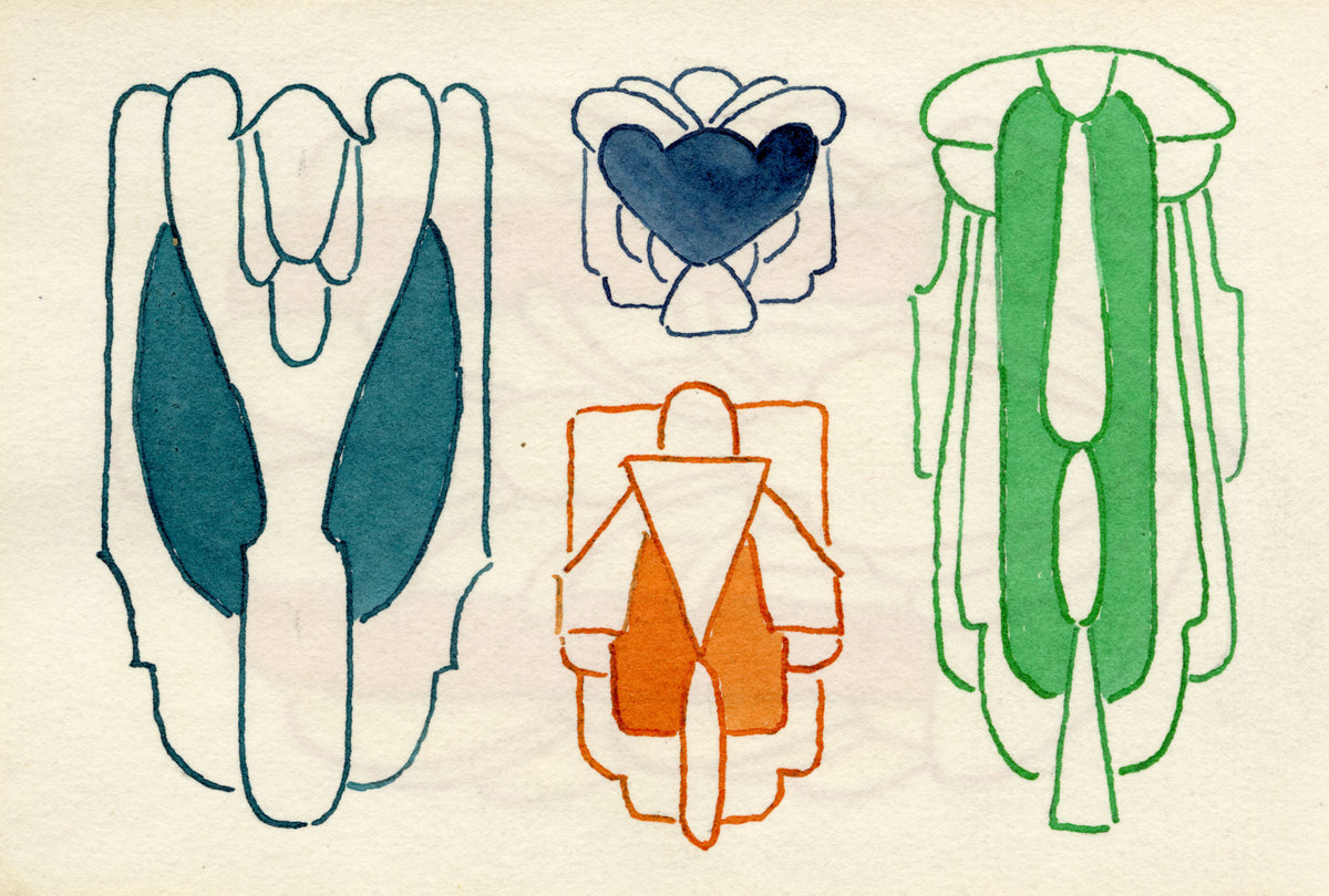 Pickford Robert Waller, Decorative Art Nouveau Design Motif in Orange – 1925 pen & ink drawing