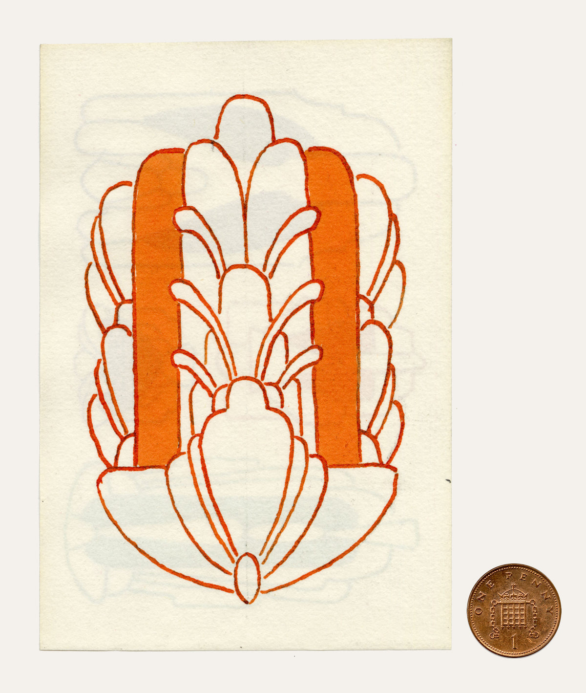 Pickford Robert Waller, Decorative Art Nouveau Design Motif in Orange – 1925 pen & ink drawing