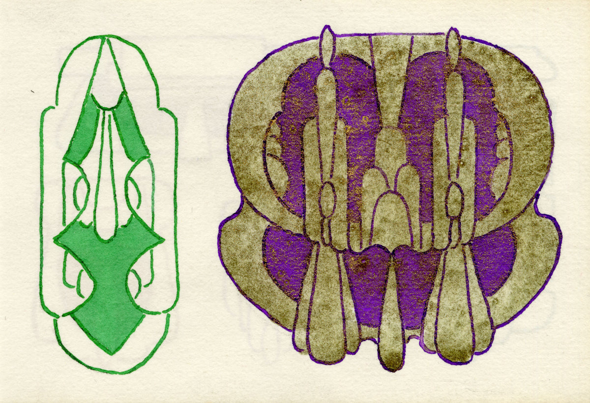 Pickford Robert Waller, Decorative Art Nouveau Design Motifs Purple with Gold – 1925 pen & ink drawing